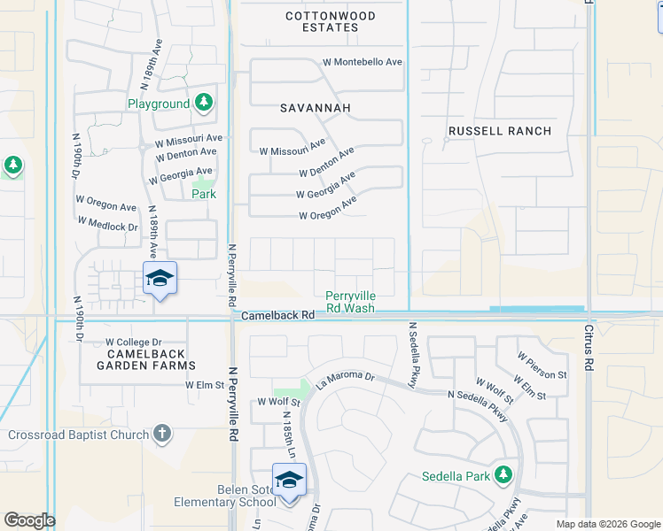 map of restaurants, bars, coffee shops, grocery stores, and more near 18502 West Camelback Road in Litchfield Park