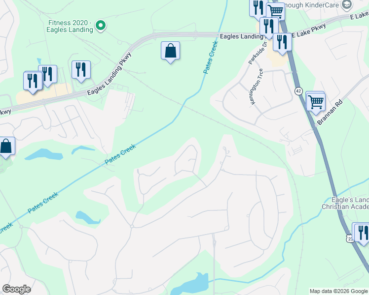 map of restaurants, bars, coffee shops, grocery stores, and more near 246 Legend Trce in McDonough