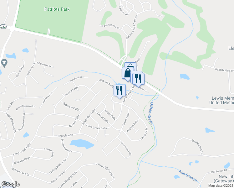 map of restaurants, bars, coffee shops, grocery stores, and more near 5391 Victoria Falls in Grovetown