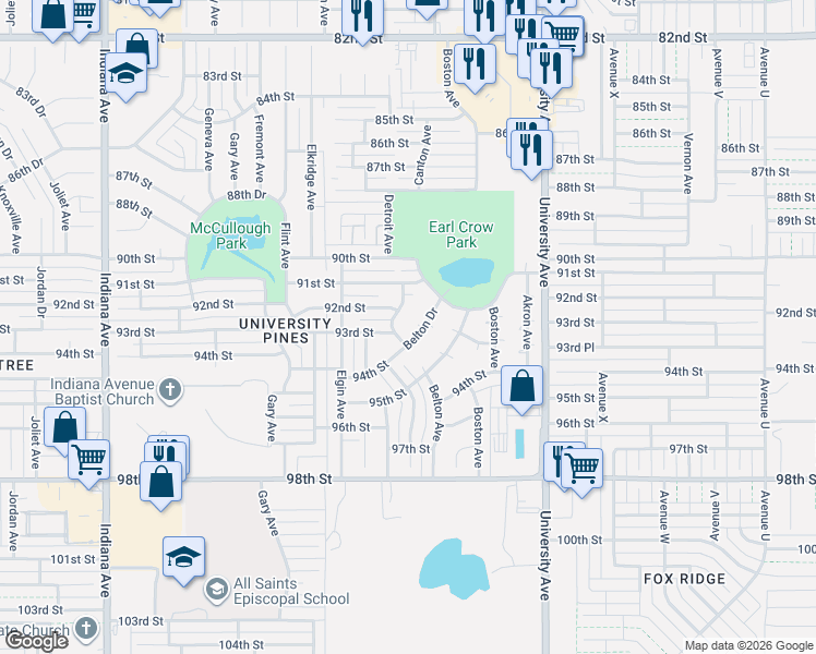 map of restaurants, bars, coffee shops, grocery stores, and more near 9122 Belton Drive in Lubbock