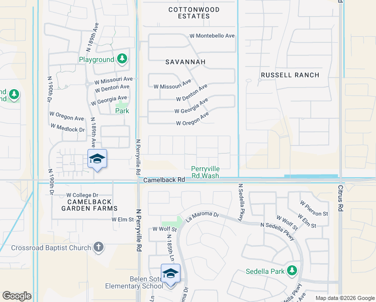 map of restaurants, bars, coffee shops, grocery stores, and more near 18502 West Camelback Road in Litchfield Park