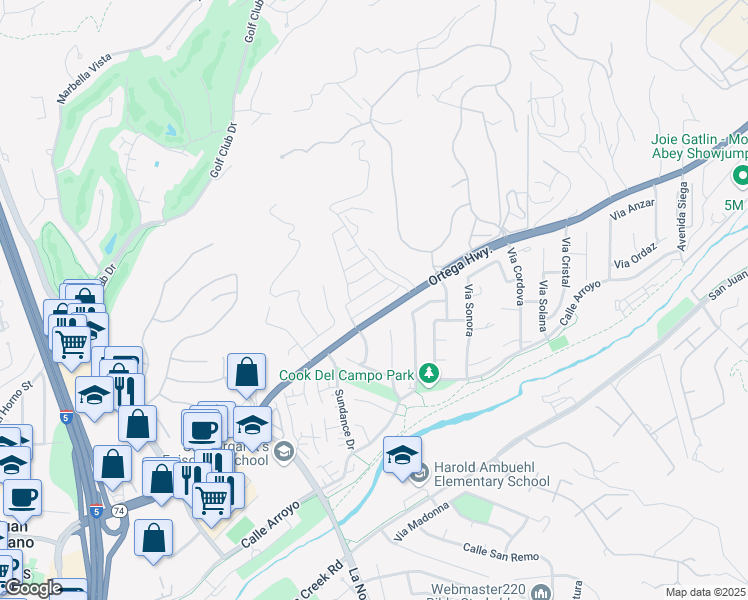 map of restaurants, bars, coffee shops, grocery stores, and more near 27703 Ortega Highway in San Juan Capistrano