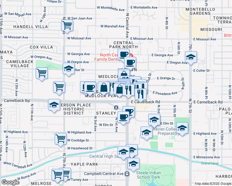map of restaurants, bars, coffee shops, grocery stores, and more near 21 West Pasadena Avenue in Phoenix