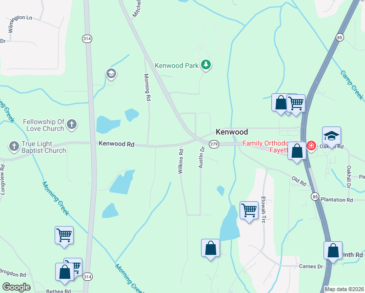map of restaurants, bars, coffee shops, grocery stores, and more near 109 Wilkins Road in Fayetteville