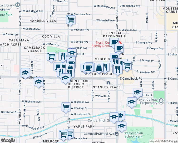 map of restaurants, bars, coffee shops, grocery stores, and more near in Phoenix