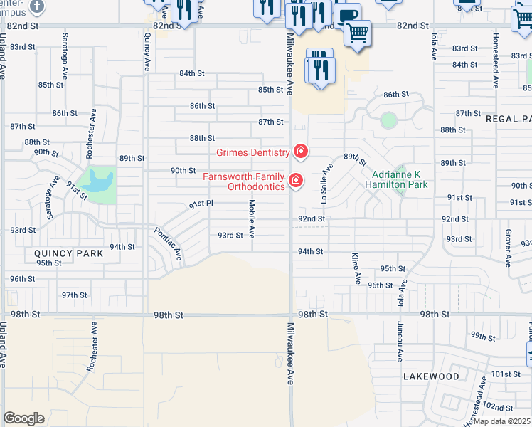 map of restaurants, bars, coffee shops, grocery stores, and more near 6518 92nd Street in Lubbock