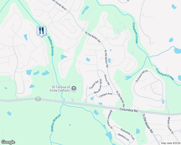 map of restaurants, bars, coffee shops, grocery stores, and more near 552 Wendover Way in Grovetown