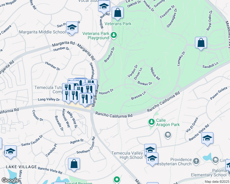 map of restaurants, bars, coffee shops, grocery stores, and more near in Temecula