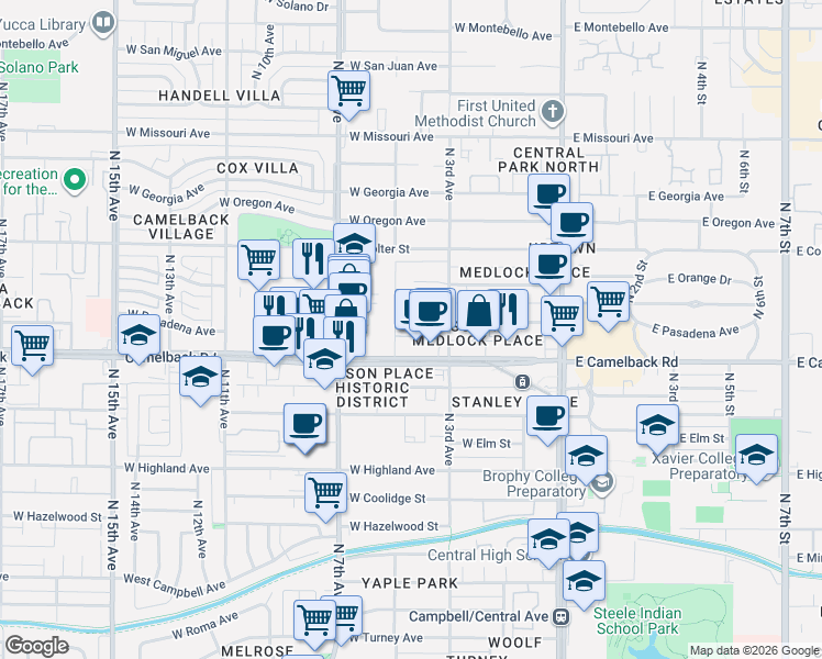 map of restaurants, bars, coffee shops, grocery stores, and more near 337 West Pasadena Avenue in Phoenix