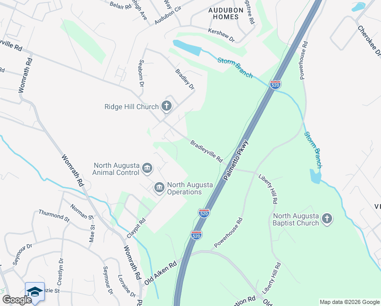map of restaurants, bars, coffee shops, grocery stores, and more near 527 Bradleyville Road in North Augusta