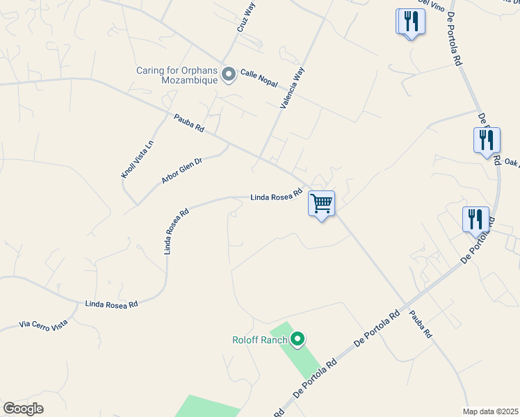 map of restaurants, bars, coffee shops, grocery stores, and more near 36409 Linda Rosea Road in Temecula