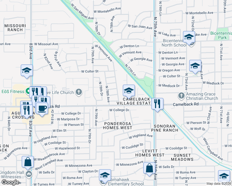 map of restaurants, bars, coffee shops, grocery stores, and more near 7724 West Reade Avenue in Glendale