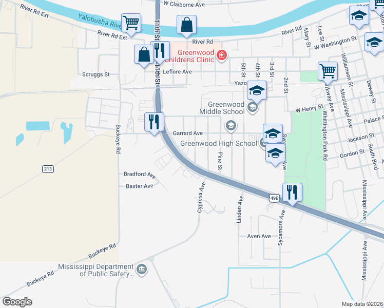 map of restaurants, bars, coffee shops, grocery stores, and more near 616 Cedar Street in Greenwood
