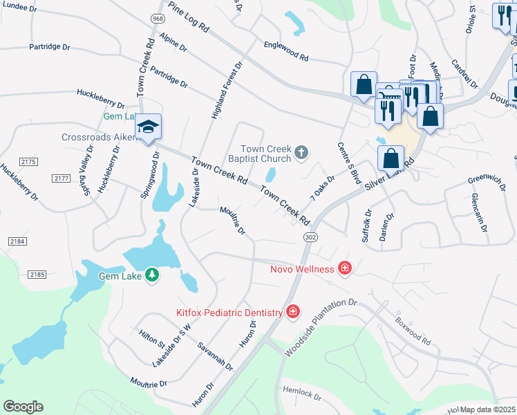 map of restaurants, bars, coffee shops, grocery stores, and more near 135 Gibbon Lane in Aiken