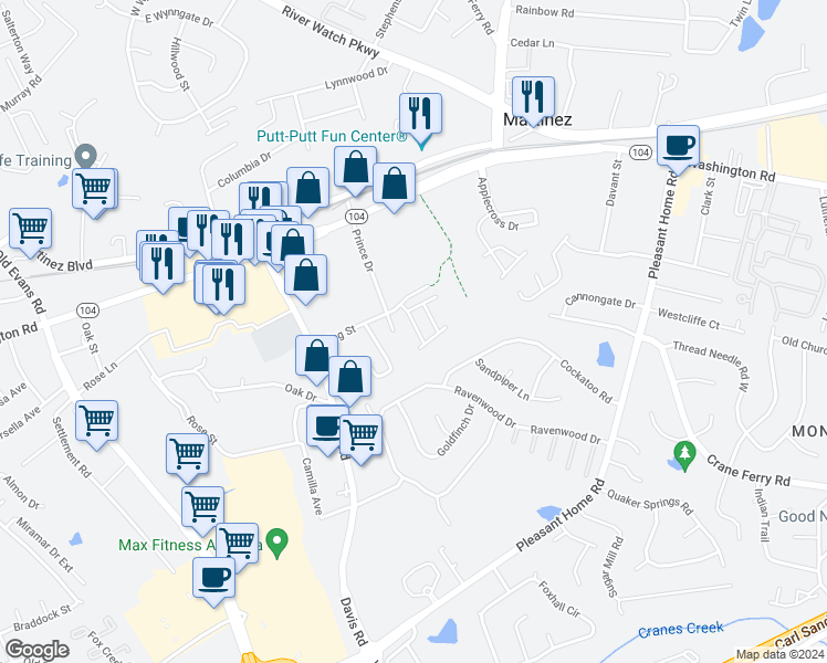 map of restaurants, bars, coffee shops, grocery stores, and more near 918 Cammaron Way in Martinez