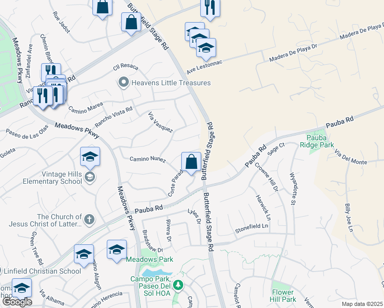 map of restaurants, bars, coffee shops, grocery stores, and more near 32355 Corte Zamora in Temecula