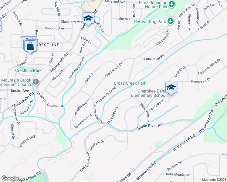 map of restaurants, bars, coffee shops, grocery stores, and more near 4232 Old Leeds Lane in Birmingham
