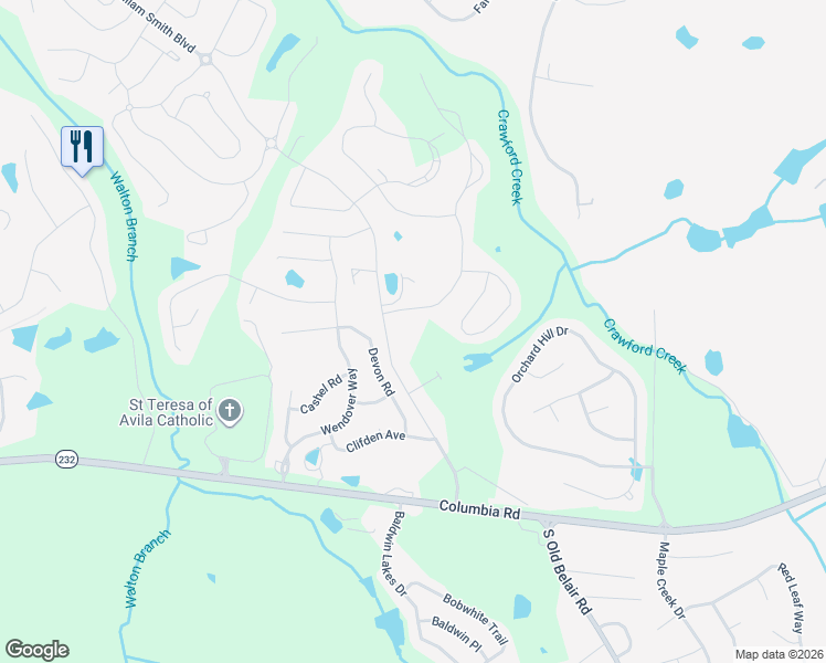 map of restaurants, bars, coffee shops, grocery stores, and more near 214 North Old Belair Road in Grovetown