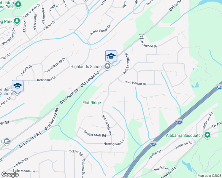 map of restaurants, bars, coffee shops, grocery stores, and more near 3547 Mill Springs Road in Birmingham