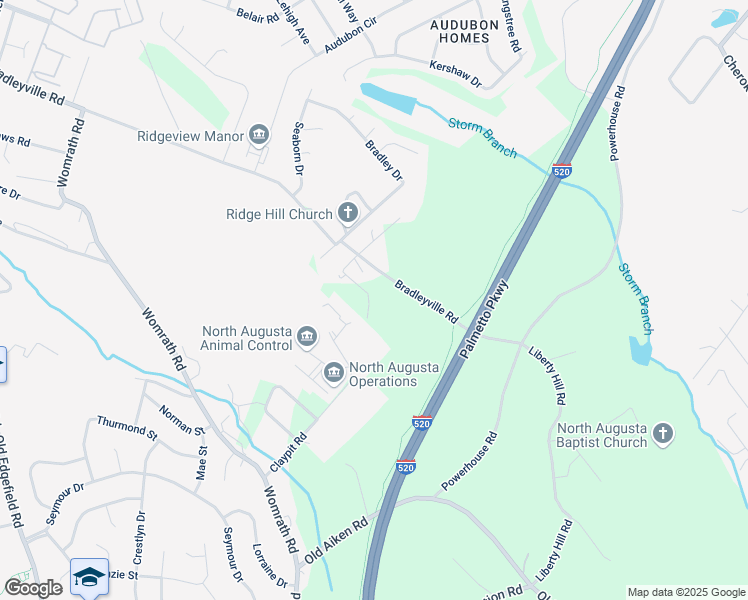 map of restaurants, bars, coffee shops, grocery stores, and more near 424 Bradleyville Road in North Augusta
