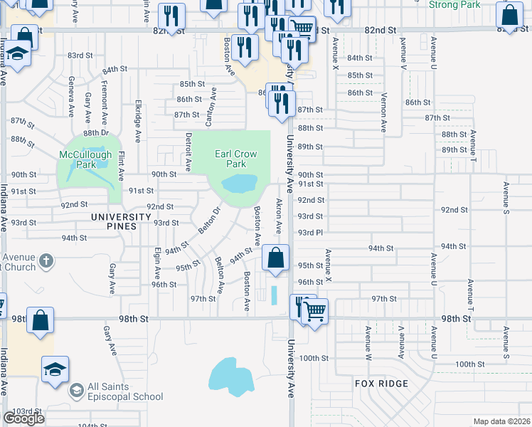 map of restaurants, bars, coffee shops, grocery stores, and more near 9110 Boston Avenue in Lubbock