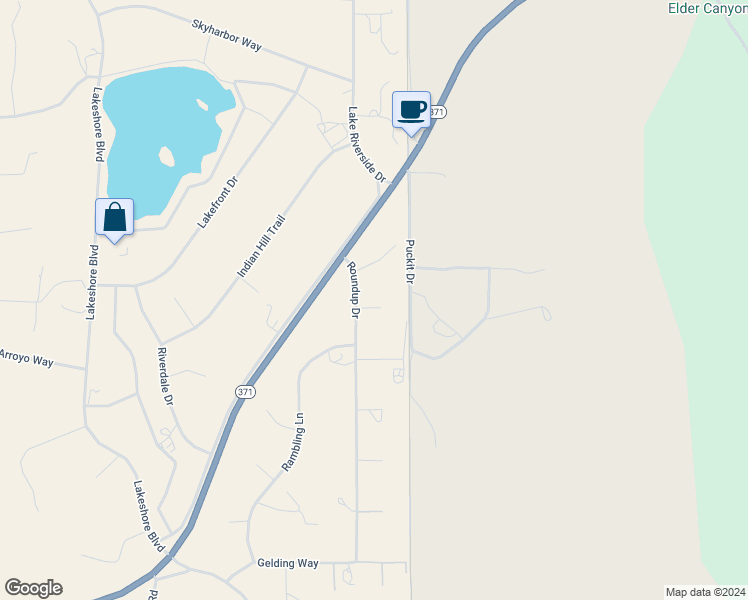 map of restaurants, bars, coffee shops, grocery stores, and more near Comanche Court in Lake Riverside