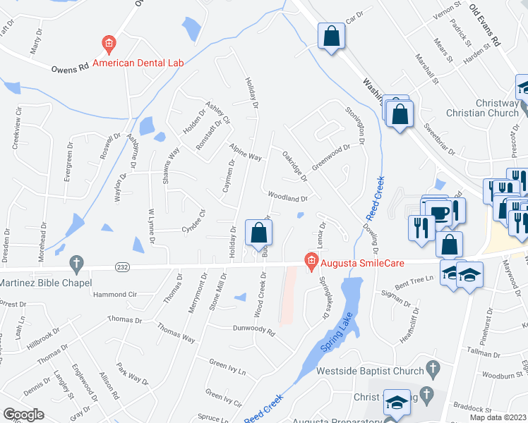 map of restaurants, bars, coffee shops, grocery stores, and more near 127 Buckboard Drive in Martinez