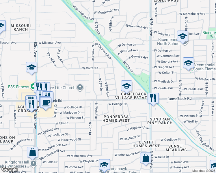 map of restaurants, bars, coffee shops, grocery stores, and more near 7749 West Windsor Boulevard in Glendale