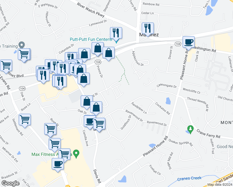 map of restaurants, bars, coffee shops, grocery stores, and more near 919 Cammaron Way in Martinez