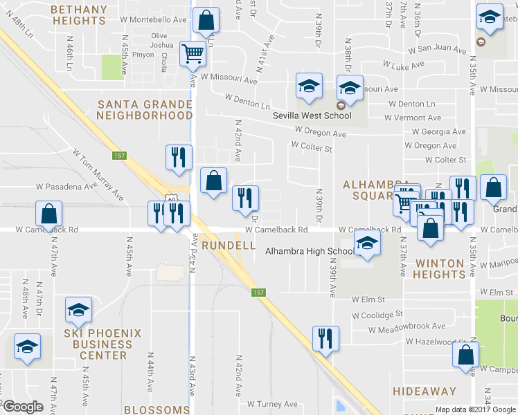 map of restaurants, bars, coffee shops, grocery stores, and more near in Phoenix
