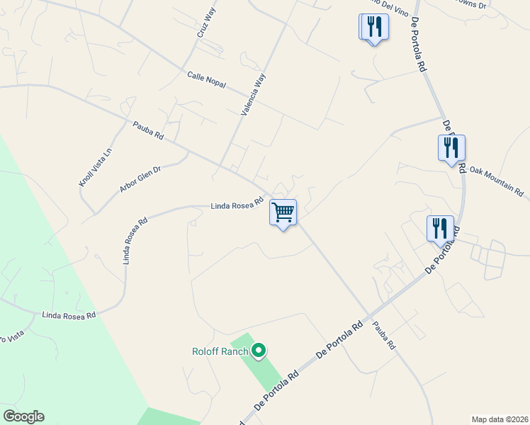 map of restaurants, bars, coffee shops, grocery stores, and more near 36511 Pauba Road in Temecula