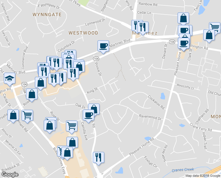 map of restaurants, bars, coffee shops, grocery stores, and more near 914 Cammaron Way in Martinez