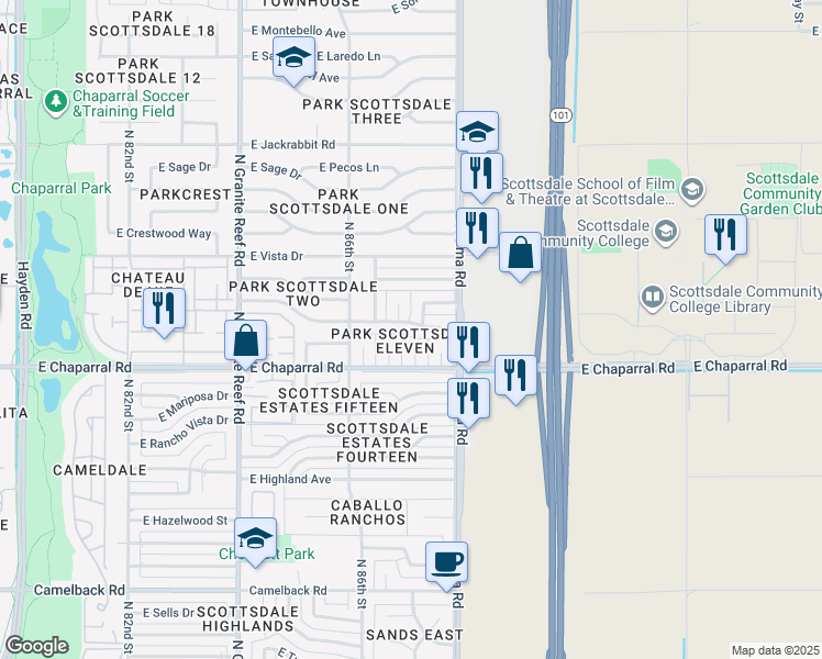 map of restaurants, bars, coffee shops, grocery stores, and more near 5013 North 87th Street in Scottsdale