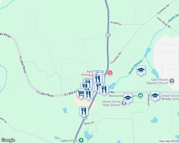 map of restaurants, bars, coffee shops, grocery stores, and more near 101 Glenoaks Court in McDonough