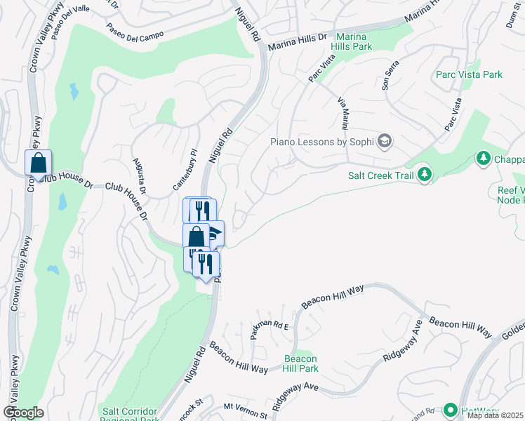 map of restaurants, bars, coffee shops, grocery stores, and more near 52 Siena in Laguna Niguel