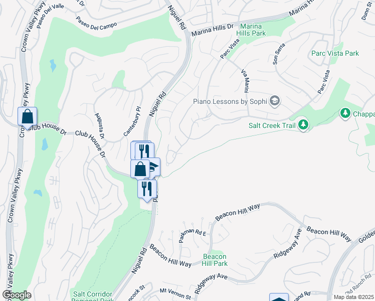 map of restaurants, bars, coffee shops, grocery stores, and more near 52 Siena in Laguna Niguel