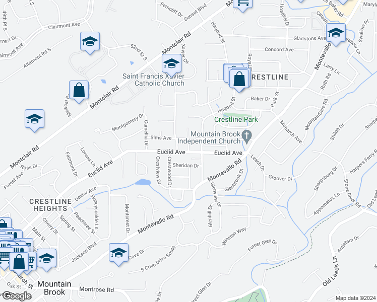 map of restaurants, bars, coffee shops, grocery stores, and more near 107 Fox Hall Road in Birmingham