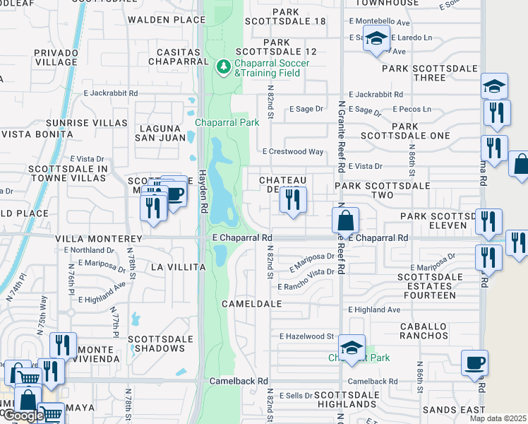 map of restaurants, bars, coffee shops, grocery stores, and more near 5042 North 83rd Street in Scottsdale