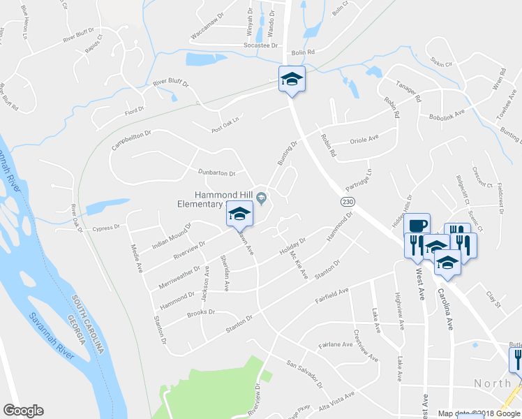 map of restaurants, bars, coffee shops, grocery stores, and more near 901 West Woodlawn Avenue in North Augusta