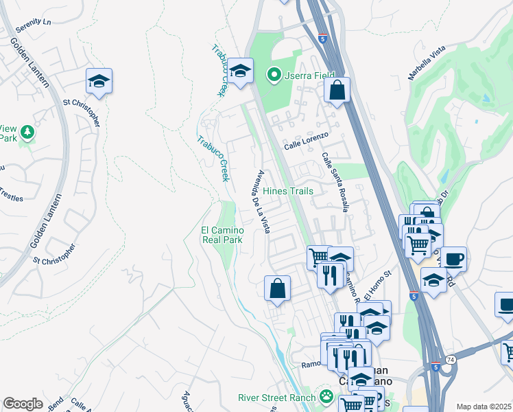 map of restaurants, bars, coffee shops, grocery stores, and more near 31053 Avenida De La Vista in San Juan Capistrano