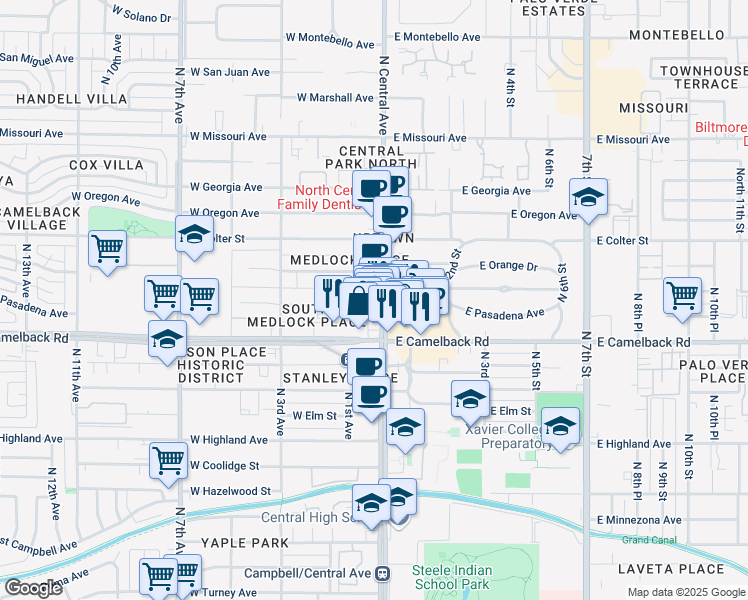map of restaurants, bars, coffee shops, grocery stores, and more near in Phoenix