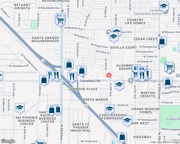 map of restaurants, bars, coffee shops, grocery stores, and more near 4012 West Wonderview Road in Phoenix
