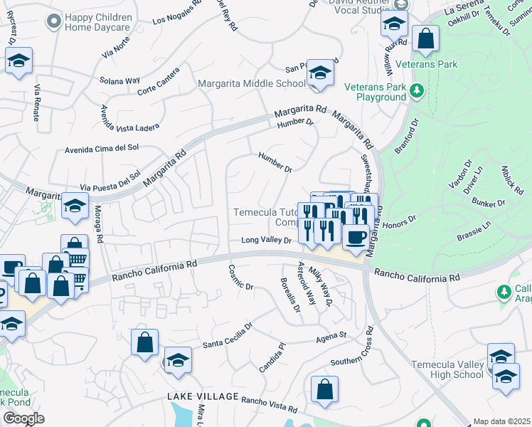 map of restaurants, bars, coffee shops, grocery stores, and more near 42205 Rubicon Circle in Temecula
