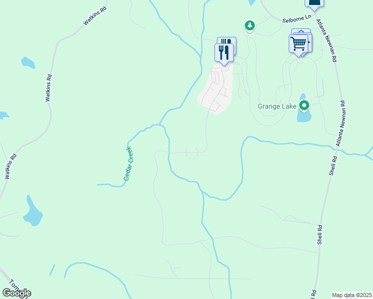 map of restaurants, bars, coffee shops, grocery stores, and more near 260 Dray Way in Chattahoochee Hills