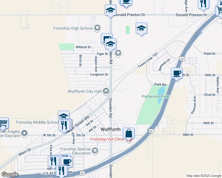 map of restaurants, bars, coffee shops, grocery stores, and more near 409 Farm to Market Road 179 in Wolfforth