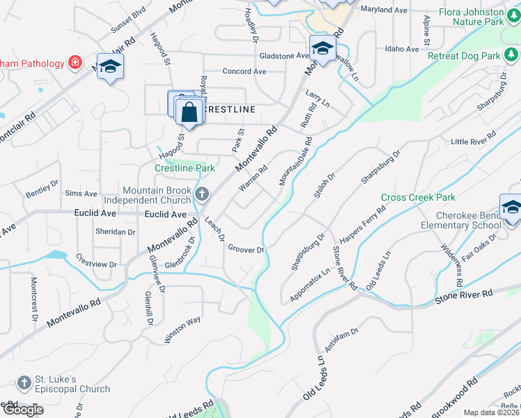 map of restaurants, bars, coffee shops, grocery stores, and more near 4260 MountainDale Road in Birmingham