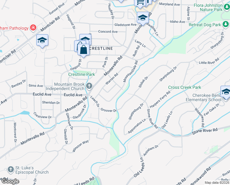 map of restaurants, bars, coffee shops, grocery stores, and more near 4260 MountainDale Road in Birmingham