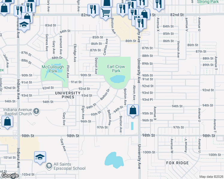 map of restaurants, bars, coffee shops, grocery stores, and more near 2710-2758 91st Street in Lubbock