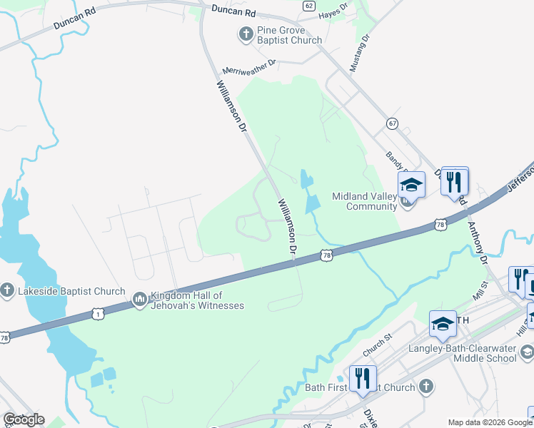 map of restaurants, bars, coffee shops, grocery stores, and more near 155 Williamson Drive in Graniteville