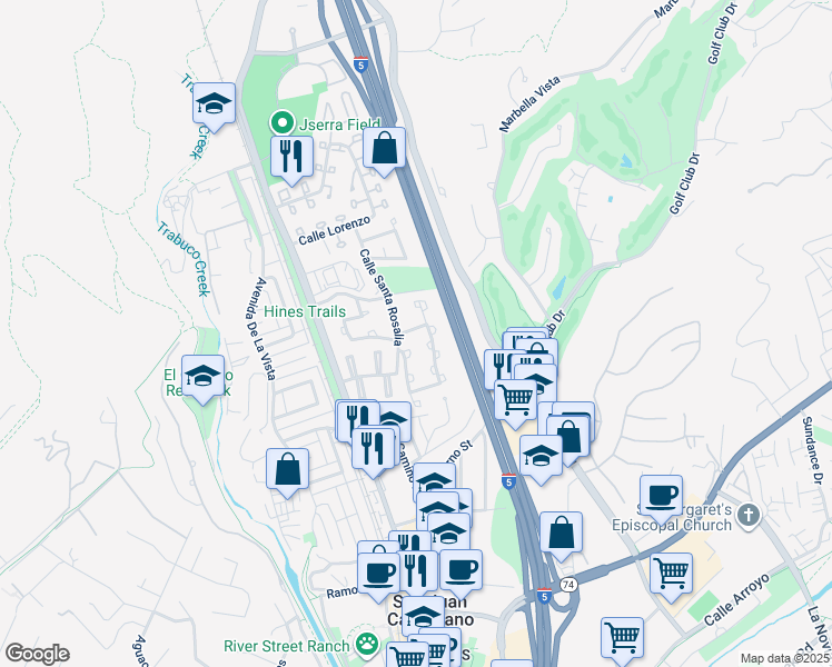 map of restaurants, bars, coffee shops, grocery stores, and more near 26752 Via El Socorro in San Juan Capistrano